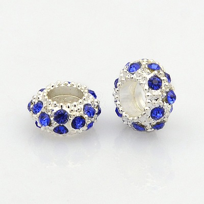 Silver Color Plated Alloy Grade A Rhinestone European Beads CPDL-J022-11x6mm-05S-1