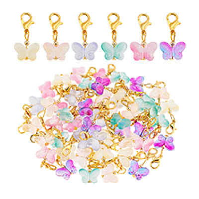 60Pcs 6 Colors Butterfly Glass Pendant Decorations HJEW-PH01944-1
