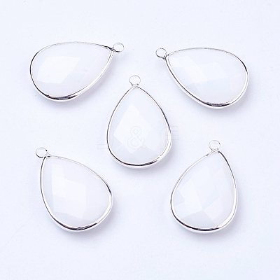 Silver Color Plated Brass Glass Teardrop Pendants X-GLAA-M006-A-22S-1