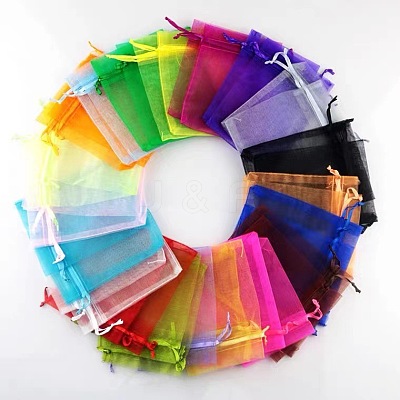 Rectangle Organza Drawstring Bags CON-PW0001-054B-1