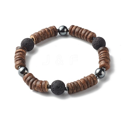 Natural Coconut Rondelle Beads Stretch Bracelet for Men Women BJEW-JB06771-01-1