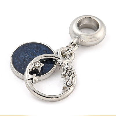 Rack Plating Alloy Enamel Flat Round with Star European Dangle Charms FIND-B034-08P-01-1