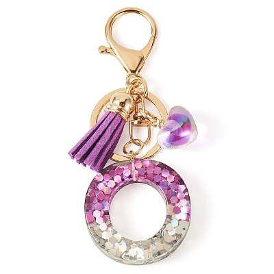 Alloy Resin Heart Keychains KEYC-TADJ0002-01G-O-1