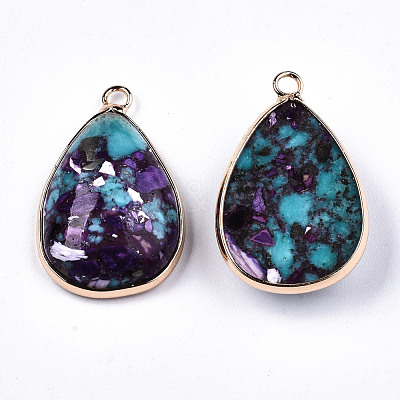 Teardrop Assembled Synthetic Turquoise and Natural Regalite/Imperial Jasper Pendants G-N330-20A-1
