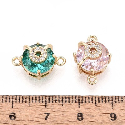 Brass Pave Cubic Zirconia Half Round Connector Charms KK-T078-28G-1