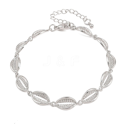 Cowrie Shell Shape Brass Link Chain Bracelets for Women BJEW-K248-07B-P-1