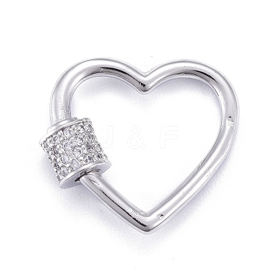 Brass Micro Pave Clear Cubic Zirconia Screw Carabiner Lock Charms ZIRC-E164-07P-1