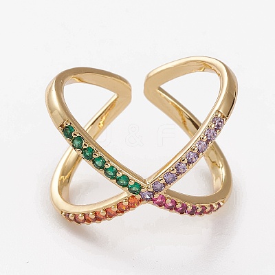 Brass Micro Pave Cubic Zirconia Cuff Rings RJEW-C101-13G-A-1