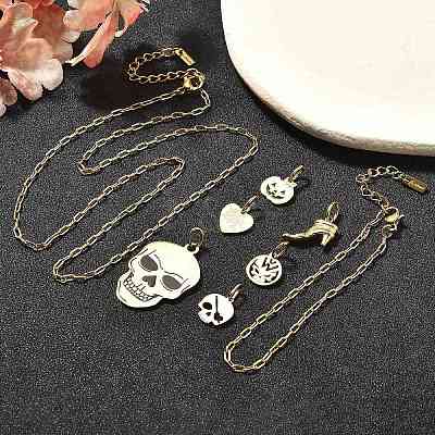 304 Stainless Steel Enamel Shoes Skull Heart Pumpkin Pendant & Necklaces & Bracelets Sets SJEW-Q002-01G-1