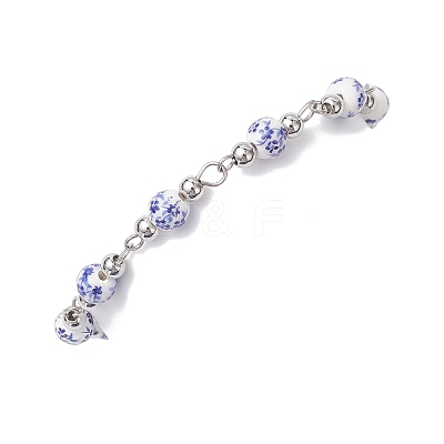 Round Flower Printed Porcelain Ceramic Beads Link Chain Bracelets for Women BJEW-JB12684-02-1