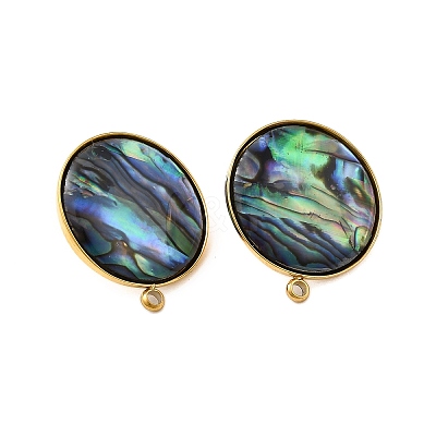 304 Stainless Steel Pave Natural Paua Shell Stud Earring Findings STAS-Z125-09G-1