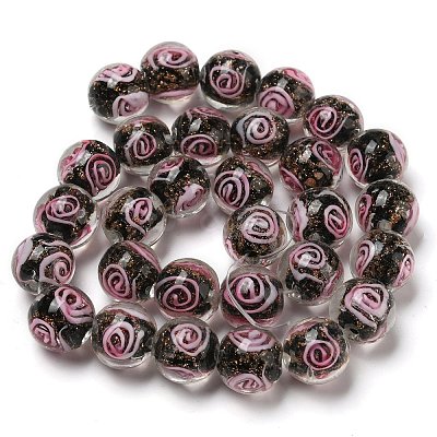 Handmade Gold Sand Lampwork Beads Strands LAMP-OC0001-53A-1