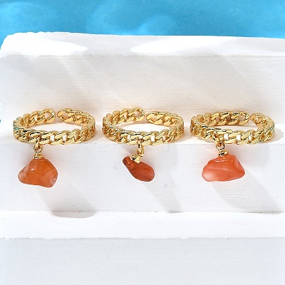 Brass Curb Chain Cuff Rings for Women RJEW-Z085-03G-05-1