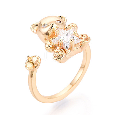 Bear Brass Micro Pave Clear Cubic Zirconia Cuff Ring Settings KK-T076-32G-1