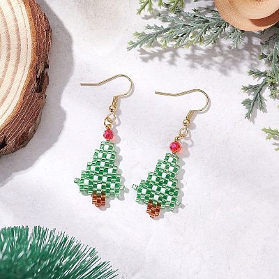 304 Stainless Steel Glass Christmas Theme Dangle Earrings EJEW-MZ00527-02-1