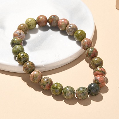 Natural Unakite Bead Stretch Bracelets X-BJEW-K212-B-006-1