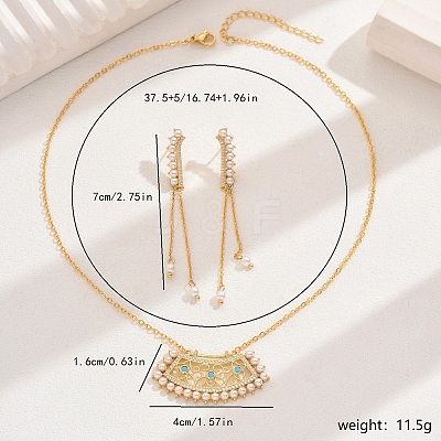 Elegant Vintage Brass Cubic Zirconia Fan Pendant Necklace & Dangle Stud Earrings Jeweley Sets GX5222-1