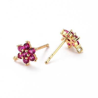 Brass Micro Pave Cubic Zirconia Stud Earrings Findings ZIRC-C027-14G-01-RS-1