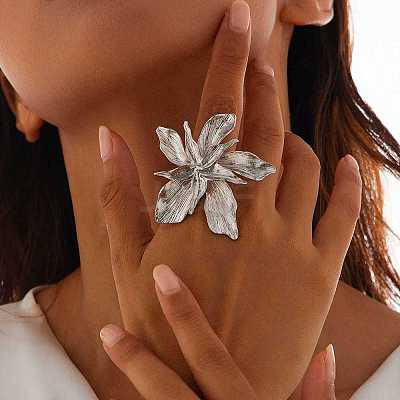 Flower Alloy Adjustable Rings for Women LS-RJEW-B108-01P-1