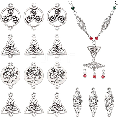 32Pcs 4 Styles Tibetan Style Alloy Connector Charms TIBE-BC0001-03-1