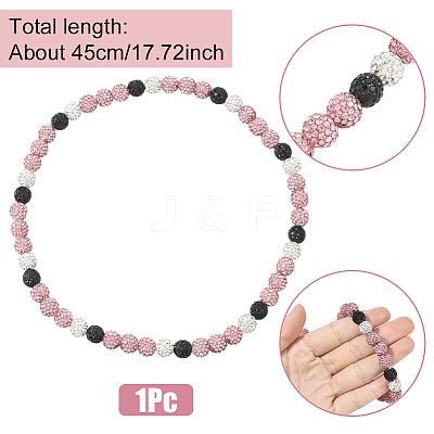 1Pc Polymer Clay Rhinestone Round Beaded Stretch Necklaces NJEW-SP0001-14J-1