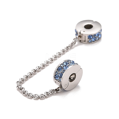 304 Stainless Steel Flat Round Safety Chain Clip Lock Stopper Charms STAS-C047-08P-1