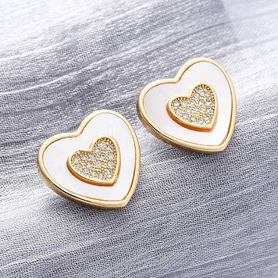 Heart Brass Micro Pave Clear Cubic Zirconia Stud Earrings KK-D363-12B-G-1
