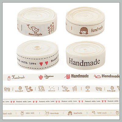 4 Rolls 4 Styles Cotton Handmade Printed Ribbon OCOR-NB0002-08-1