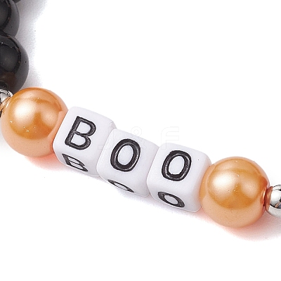 3Pcs 3 Styles Halloween Themed 8mm Round Glass Pearl Beaded Stretch Bracelet Sets BJEW-JB10849-1
