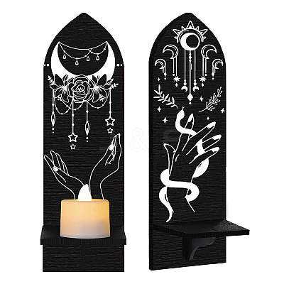 Boho Style Wall Mounted Wood Candle Holder Stand AJEW-WH0378-001-1