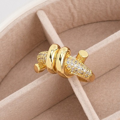 Rack Plating Brass Micro Pave Clear Cubic Zirconia Cuff Rings for Women RJEW-M028-117G-1