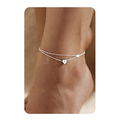 201 Stainless Steel Heart with Initial Charm Double Layer Anklets for Women FS-WG0EC0A-20-1