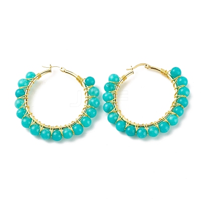 Natural Jade Beaded Hoop Earrings for Women EJEW-C003-03E-RS-1