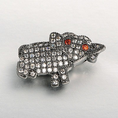 Brass Micro Pave Cubic Zirconia Animal Beads ZIRC-J004-22B-1