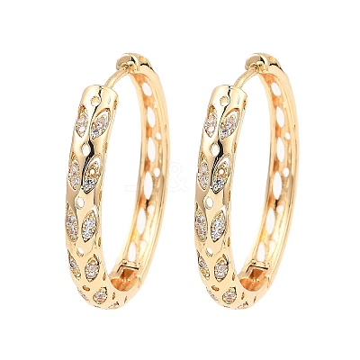 Brass Micro Pave Cubic Zirconia Hoop Earring EJEW-D078-49KCG-1
