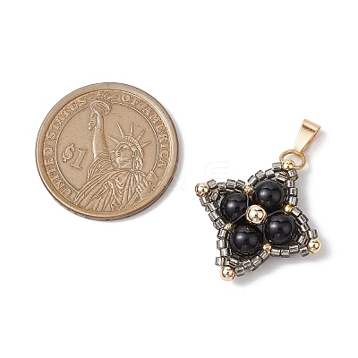 Natural Black Onyx(Dyed & Heated) & Glass Seed Beaded Woven Pendants PALLOY-MZ00365-05-1