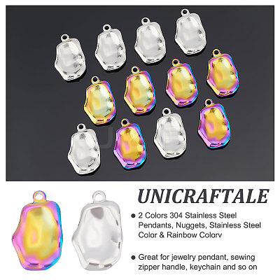12Pcs 2 Colors 304 Stainless Steel Pendants STAS-UN0039-62-1