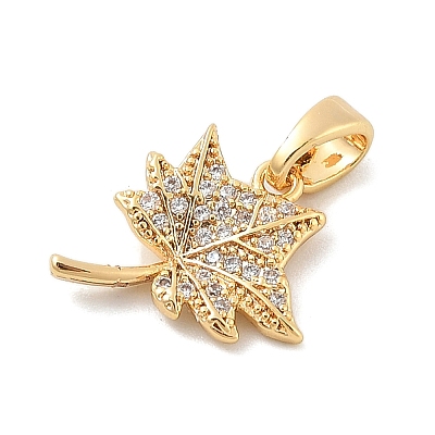 Brass Micro Pave Clear Cubic Zirconia Charms KK-B130-03G-02-1