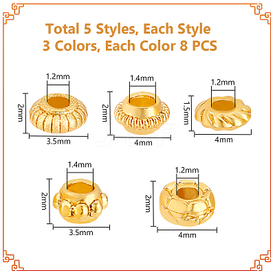 120Pcs 15 Styles Zinc Alloy Spacer Beads FIND-GA0004-65-1