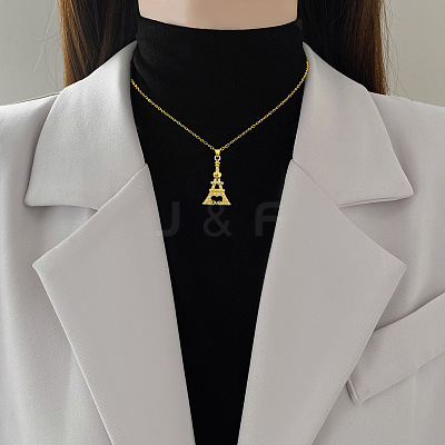Brass Micro Pave Clear Cubic Zirconia Eiffel Tower Love Pendant Necklaces FS-WG3E8D3-01-1