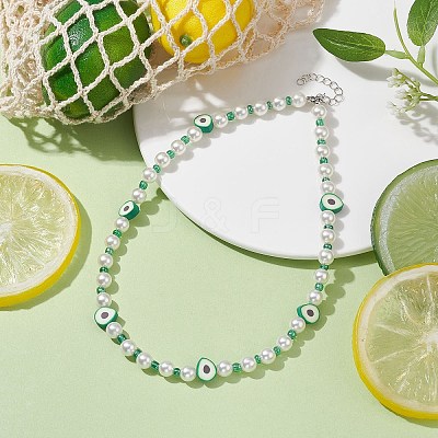 Fruit Polymer Clay & Glass Seed & Acrylic Pearl Beaded Necklace NJEW-JN04582-02-1