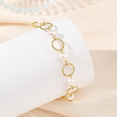 Natural Cultured Freshwater Pearl Beads & Brass Open Jump Rings Link Bracelets for Women BJEW-JB14113-1