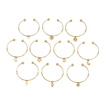 10Pcs Ion Plating(IP) 304 Stainless Steel Cuff Bangles BJEW-M284-20G-01-1