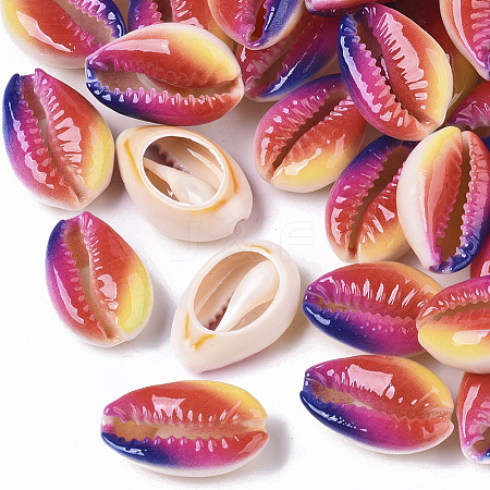 Printed Natural Cowrie Shell Beads X-SSHEL-R047-01-A02-1