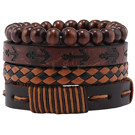 4Pcs 4 Styles PU Imitation Leather Braided Bracelets Sets BJEW-CL0001-13C-1