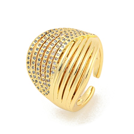 Rack Plating Brass Micro Pave Clear Cubic Zirconia Wide Cuff Rings for Women RJEW-C103-09G-1