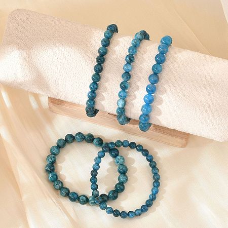 Natural Apatite Round Round Beaded Stretch Bracelets BJEW-G697-01A-1