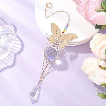 Butterfly 201 Stainless Steel Connector Charms and Glass Suncatchers HJEW-JM04736-01-1