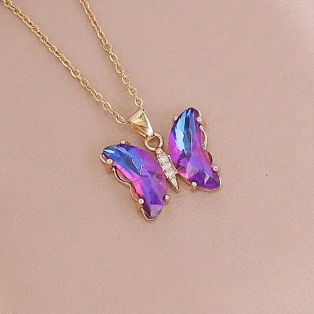 Fashionable Gradient Butterfly Alloy Glass Pendant Necklace LK8571-2-1