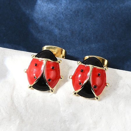 Brass Enamel Stud Earrings for Women EJEW-A126-04G-1